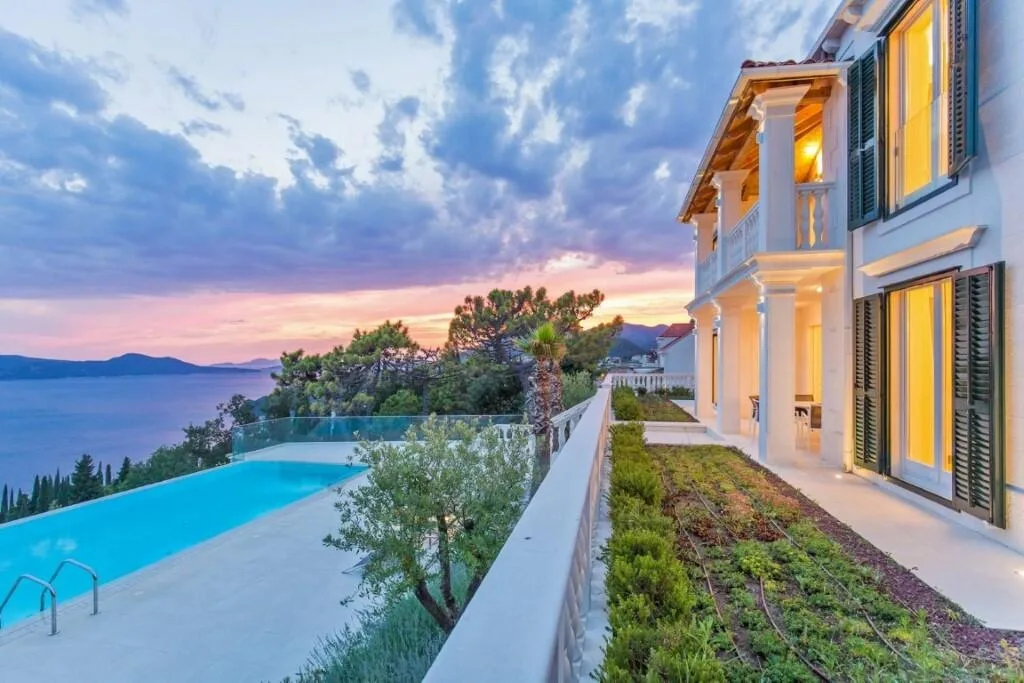 Terrace garden beside the pool with sea views at Villa Vintage