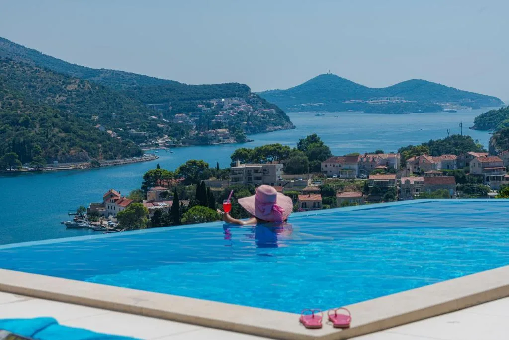 Infinity pool overlooking Zaton Bay and the village at House Maure