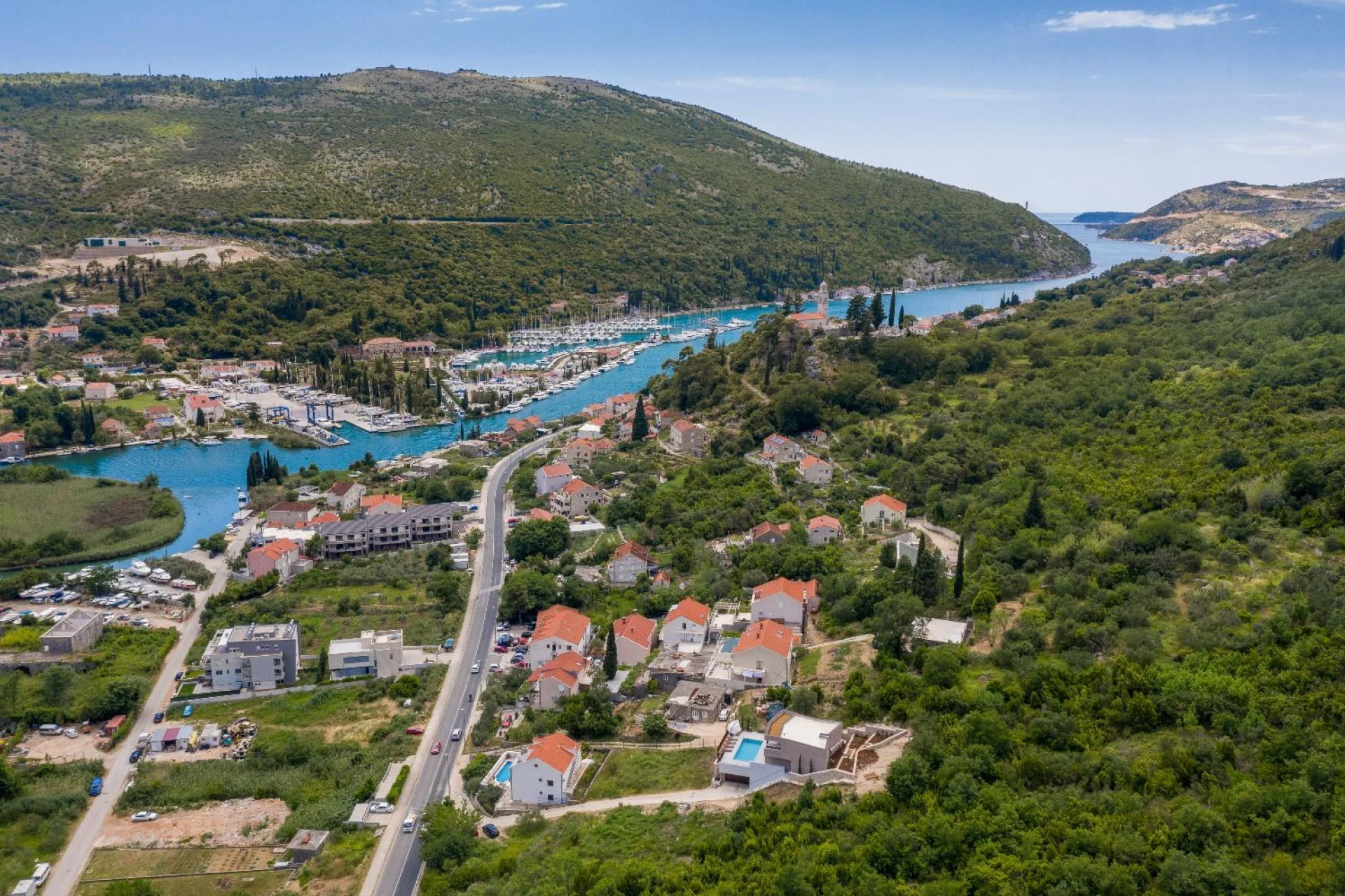 Aerial view of the Rijeka Dubrovačka valley near Villa Palazzo