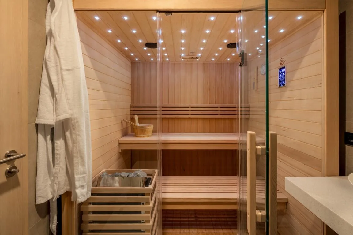 Private sauna with glass door at Villa Petra near Dubrovnik