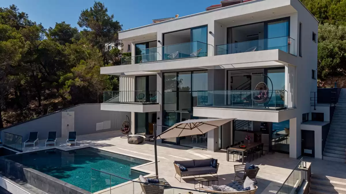 Modern three-storey Villa Sansarea with pool and terraces on Korčula