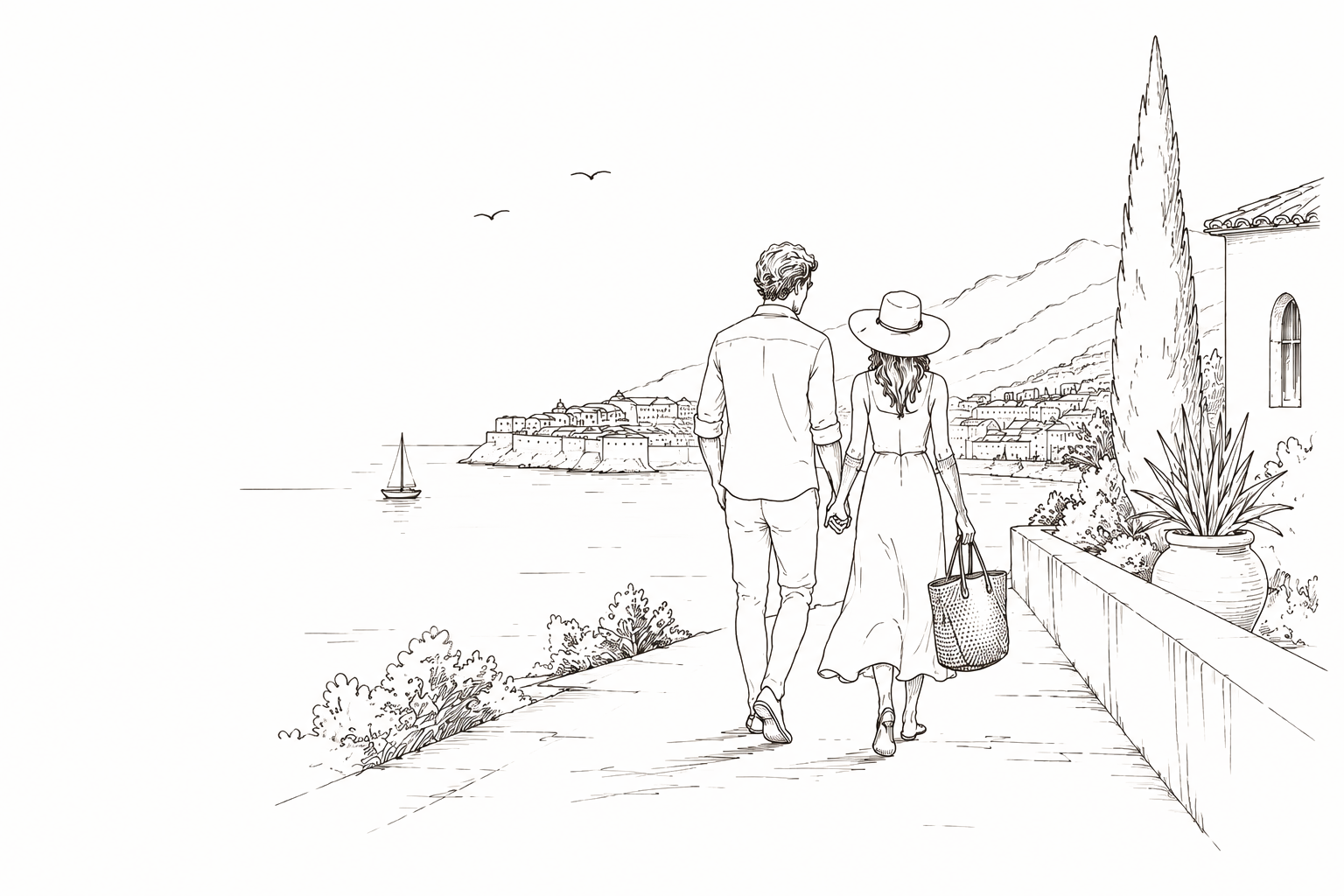 Couple walking towards Dubrovnik Old Town
